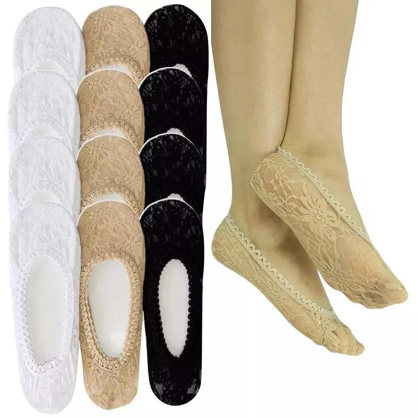 12-Pairs: All Floral Lace Invisible Liner Socks