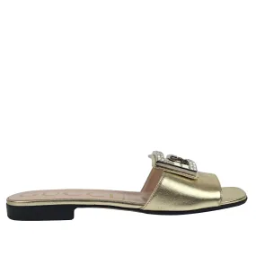 578198 Gold Metallic Nappa Crystal Square G Madelyn Slide Sandals