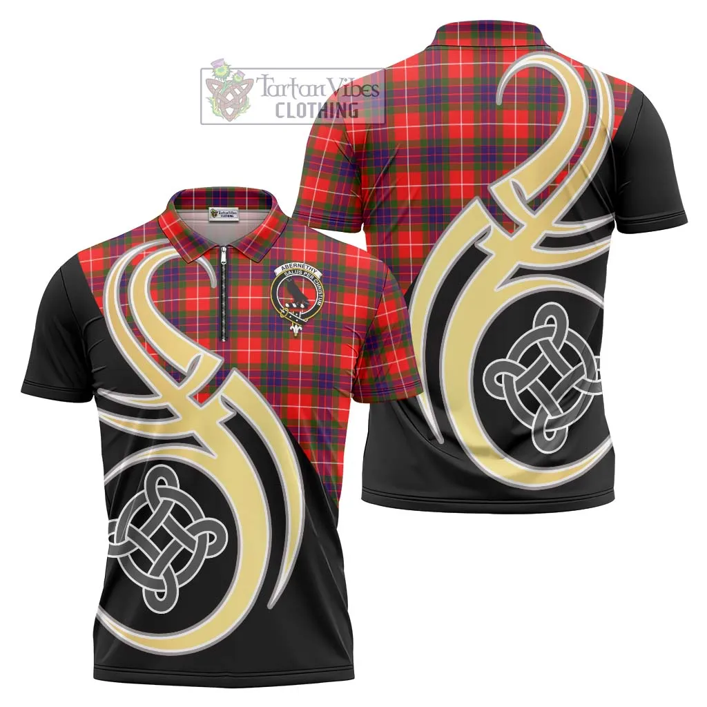 Abernethy Tartan Zipper Polo Shirt with Family Crest and Celtic Symbol Style