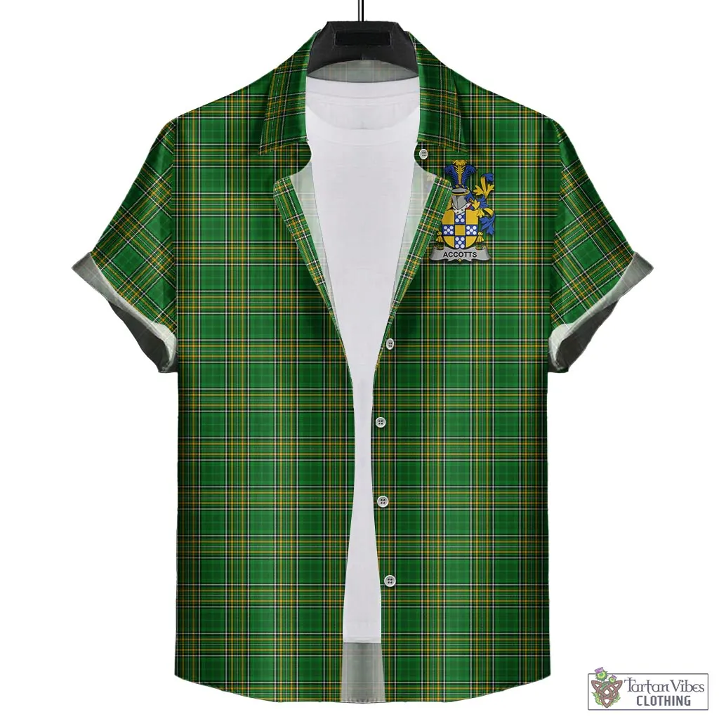 Accotts Irish Clan Tartan Short Sleeve Button Up with Coat of Arms