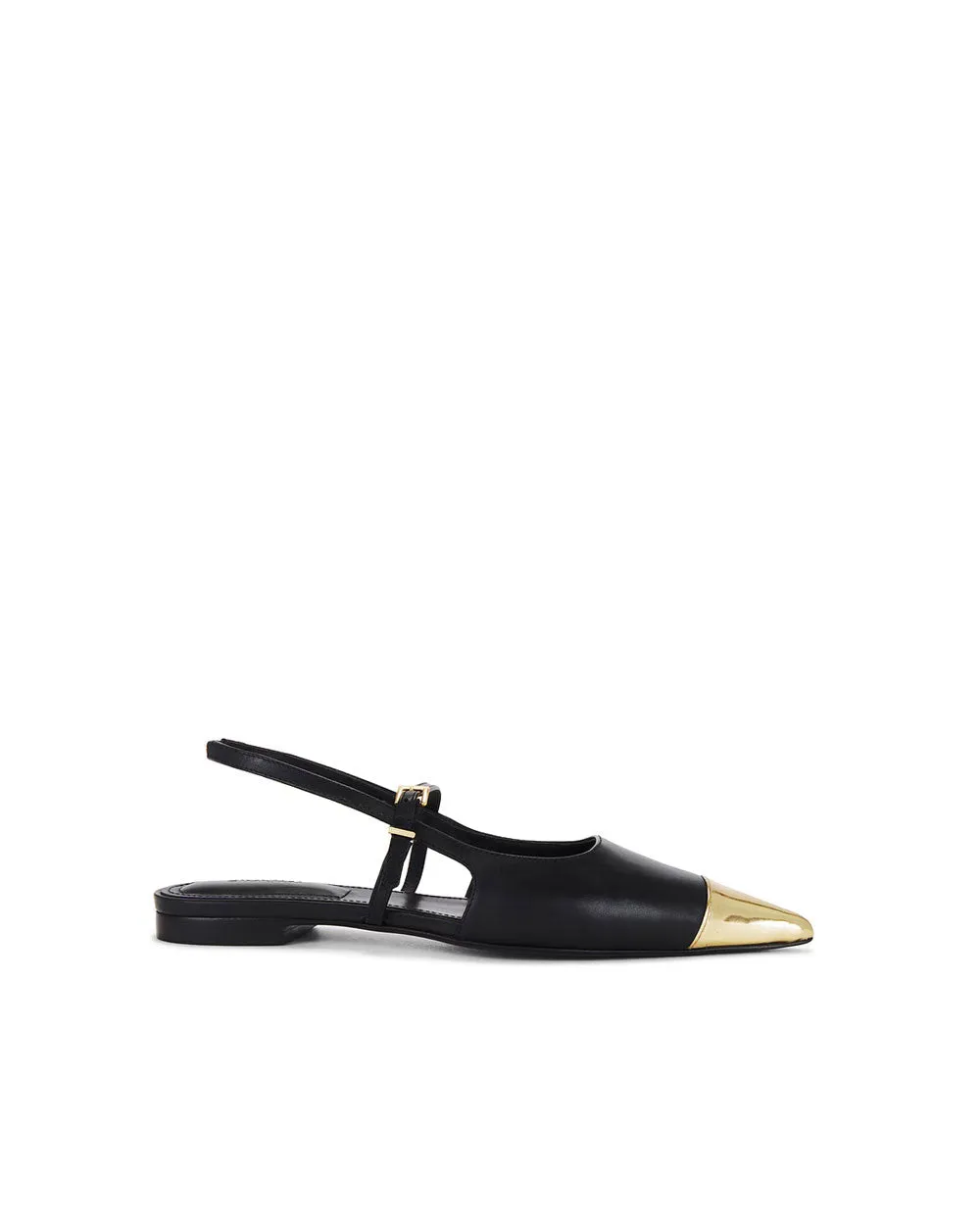 Ada Leather Mini Buckle Slingback Flat in Black