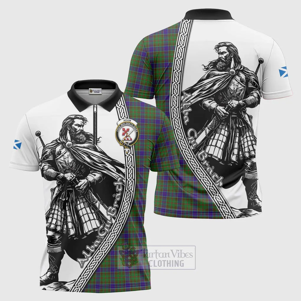 Adam Tartan Clan Crest Zipper Polo Shirt with Highlander Warrior Celtic Style