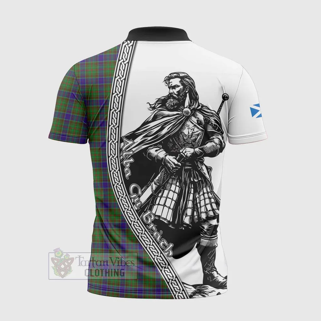 Adam Tartan Clan Crest Zipper Polo Shirt with Highlander Warrior Celtic Style