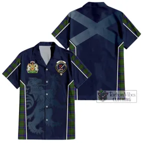 Adam Tartan Short Sleeve Button Shirt with Family Crest and Lion Rampant Vibes Sport Style