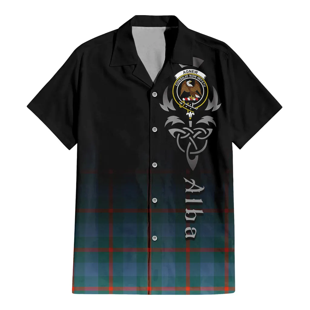 Agnew Ancient Tartan Short Sleeve Button Up Shirt Featuring Alba Gu Brath Family Crest Celtic Inspired