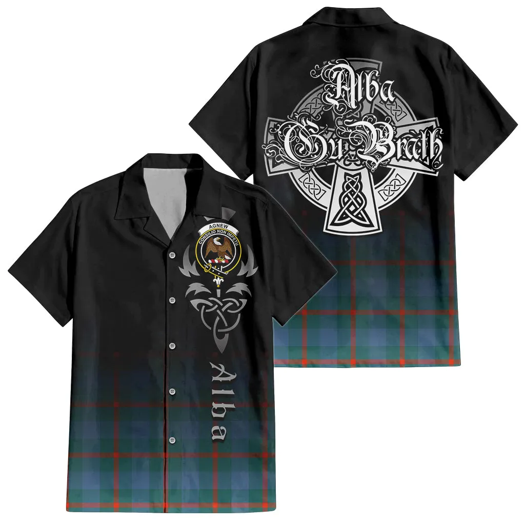 Agnew Ancient Tartan Short Sleeve Button Up Shirt Featuring Alba Gu Brath Family Crest Celtic Inspired