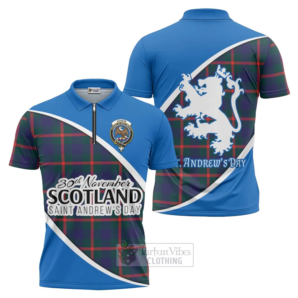 Agnew Family Crest Tartan Zipper Polo Shirt Celebrate Saint Andrew's Day in Style