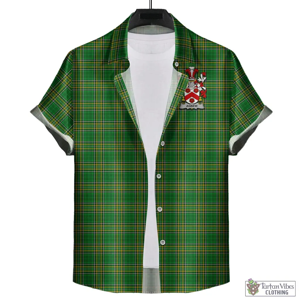 Agnew Irish Clan Tartan Short Sleeve Button Up with Coat of Arms