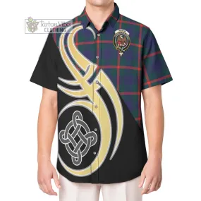 Agnew Tartan Short Sleeve Button Shirt with Family Crest and Celtic Symbol Style