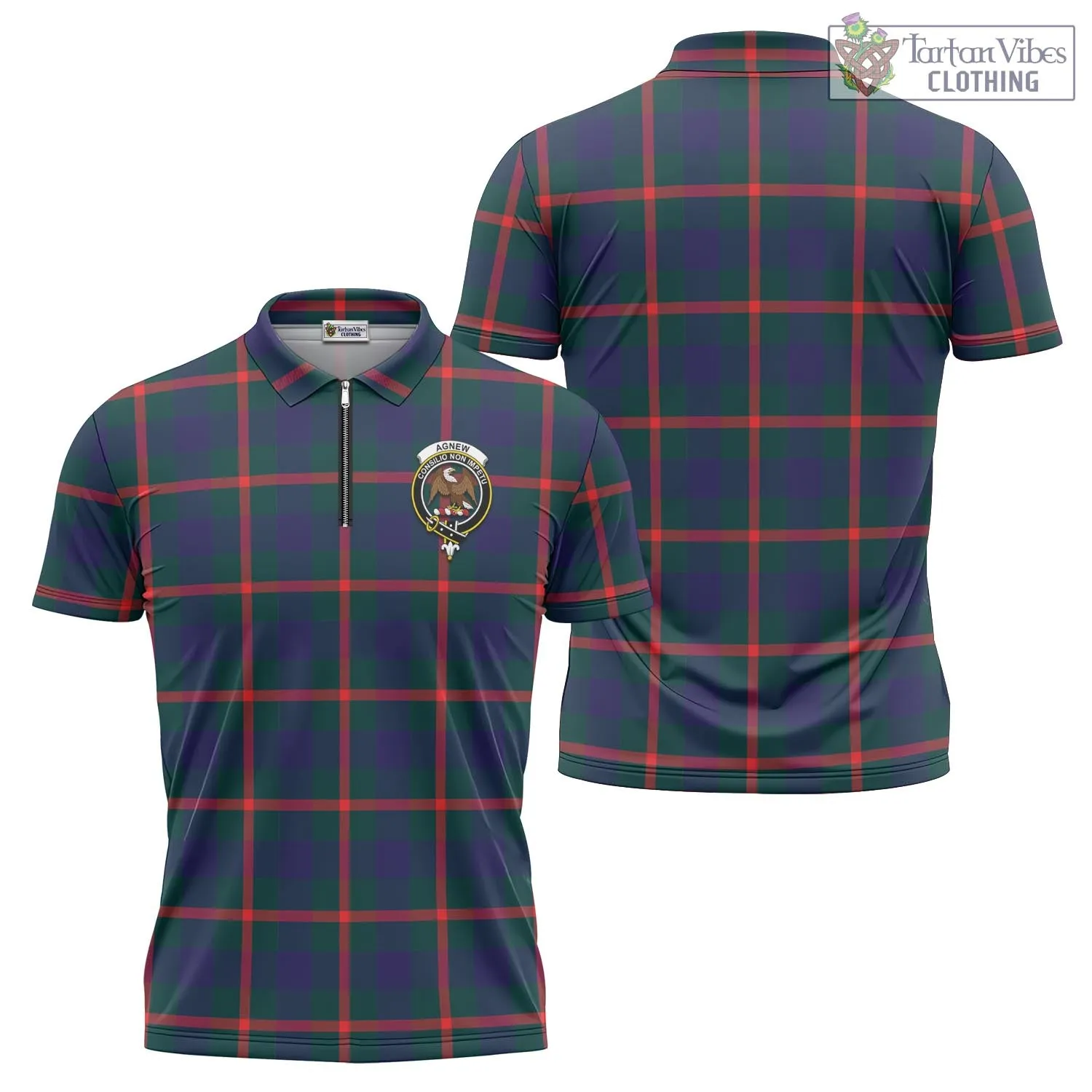 Agnew Tartan Zipper Polo Shirt with Family Crest