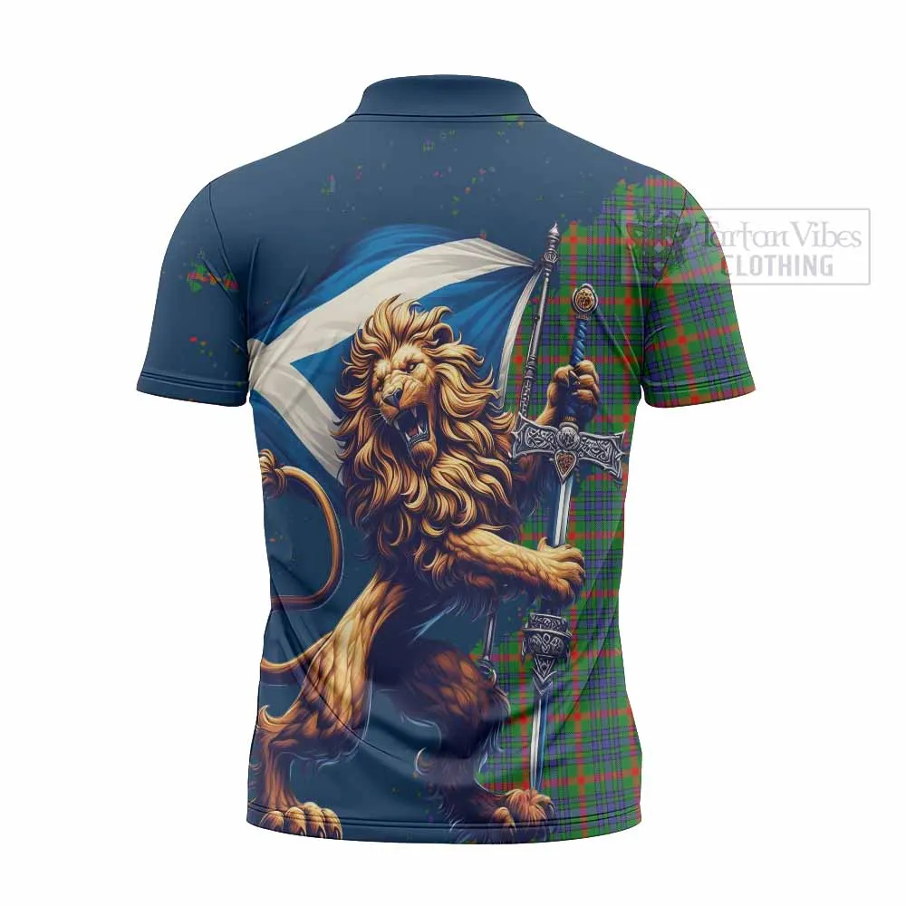 Aiton Tartan Family Crest Zipper Polo Shirt with Scottish Majestic Lion