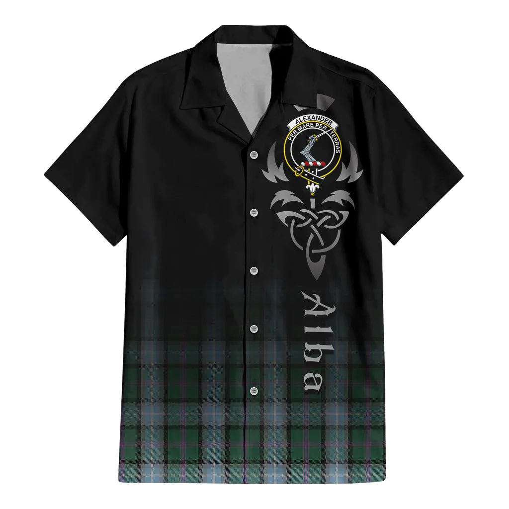 Alexander of Menstry Hunting Tartan Short Sleeve Button Up Shirt Featuring Alba Gu Brath Family Crest Celtic Inspired