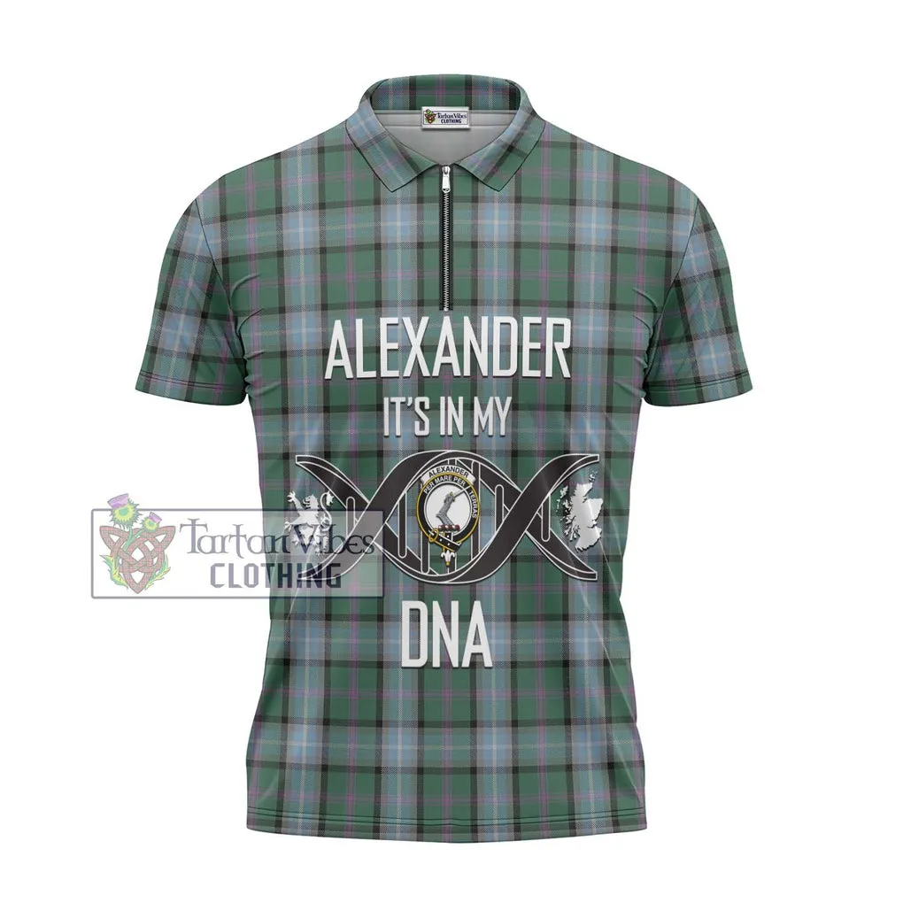 Alexander of Menstry Hunting Tartan Zipper Polo Shirt with Family Crest DNA In Me Style