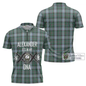 Alexander of Menstry Hunting Tartan Zipper Polo Shirt with Family Crest DNA In Me Style