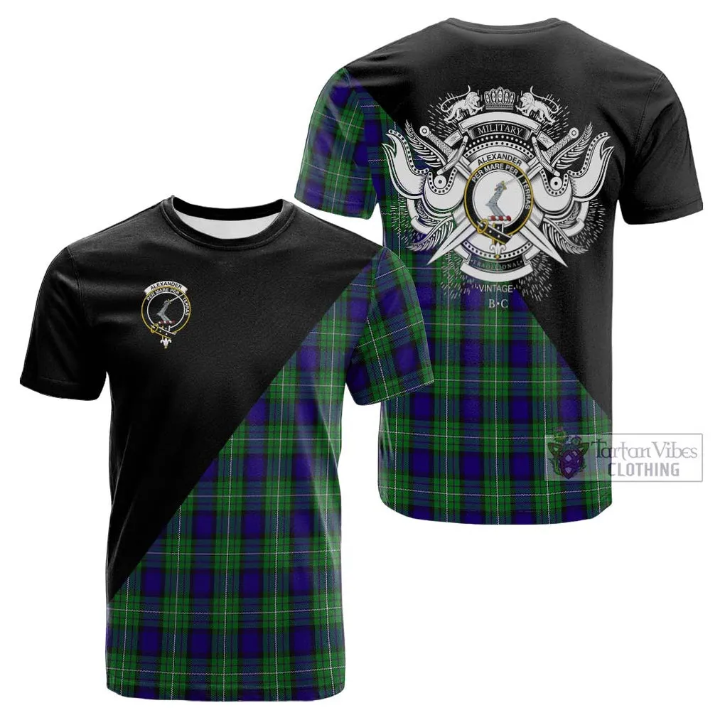 Alexander Tartan Cotton T-shirt with Family Crest and Military Logo Style