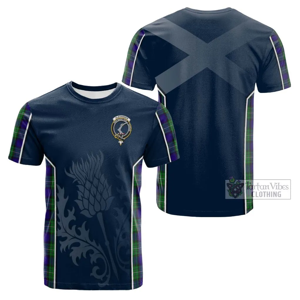 Alexander Tartan Cotton T-shirt with Family Crest and Scottish Thistle Vibes Sport Style