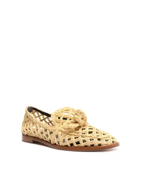 ALEXANDRE BIRMAN Womens Beige Rafia Knot Detail Woven Padded Clarita Square Toe Slip On Leather Loafers Shoes