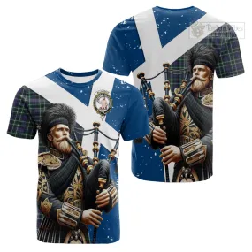 Allardice Tartan Cotton T-shirt with Family Crest Scottish Bagpiper Vibes