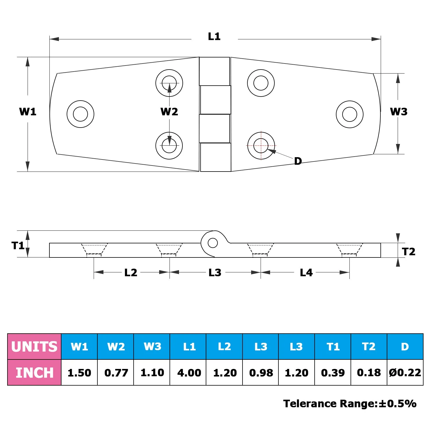 AMYSPORTS Marine Hinge 38*102mm 2Pcs