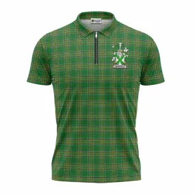 Ancketill Irish Clan Tartan Zipper Polo Shirt with Coat of Arms