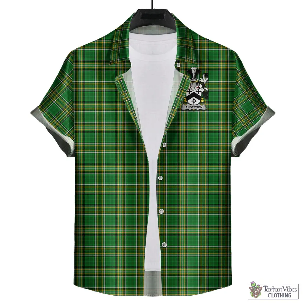 Anderson Irish Clan Tartan Short Sleeve Button Up with Coat of Arms