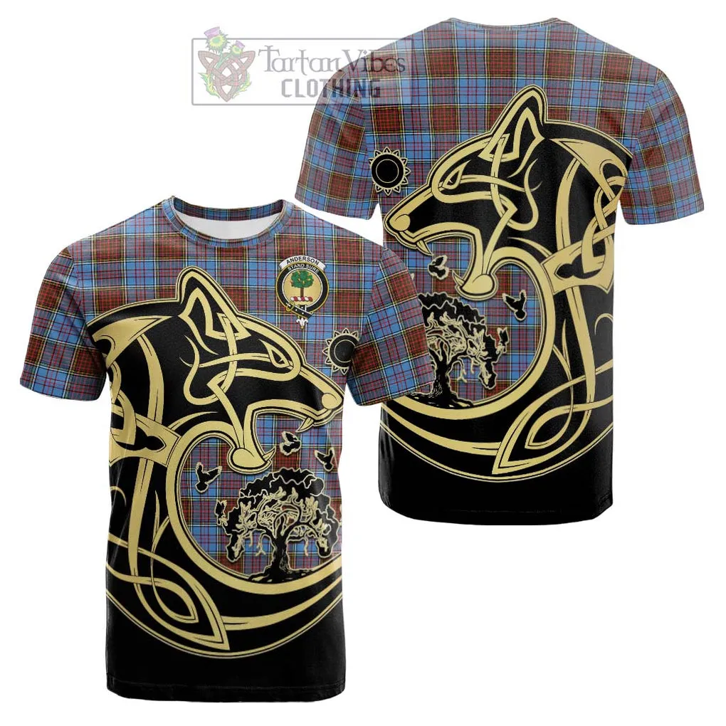 Anderson Modern Tartan Cotton T-shirt with Family Crest Celtic Wolf Style