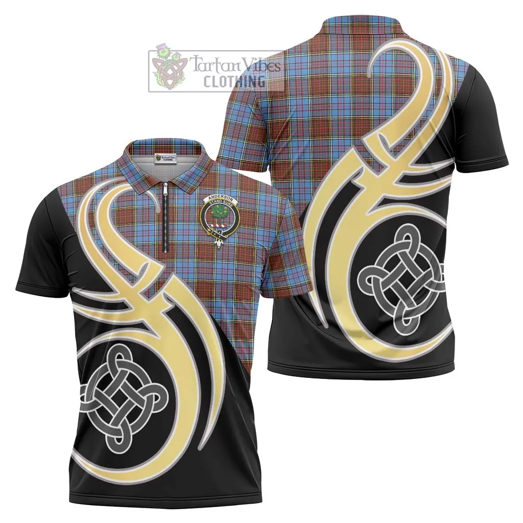 Anderson Modern Tartan Zipper Polo Shirt with Family Crest and Celtic Symbol Style