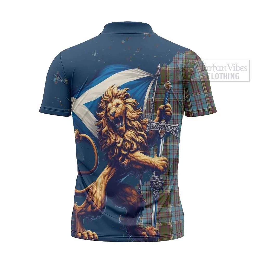 Anderson Tartan Family Crest Zipper Polo Shirt with Scottish Majestic Lion