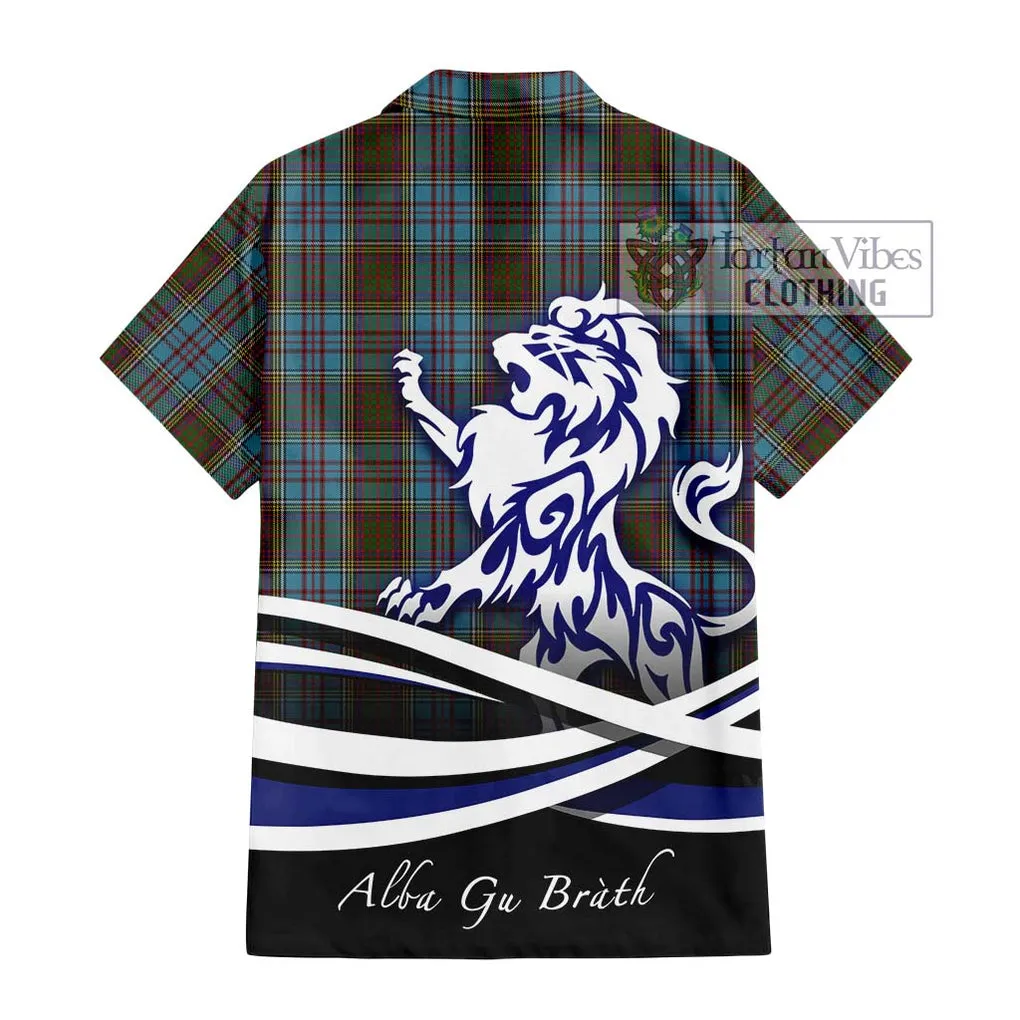 Anderson Tartan Short Sleeve Button Shirt with Alba Gu Brath Regal Lion Emblem