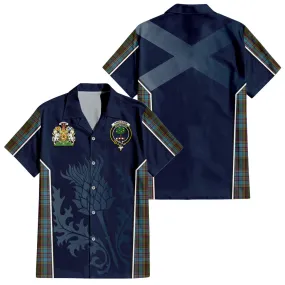 Anderson Tartan Short Sleeve Button Up Shirt with Family Crest and Scottish Thistle Vibes Sport Style