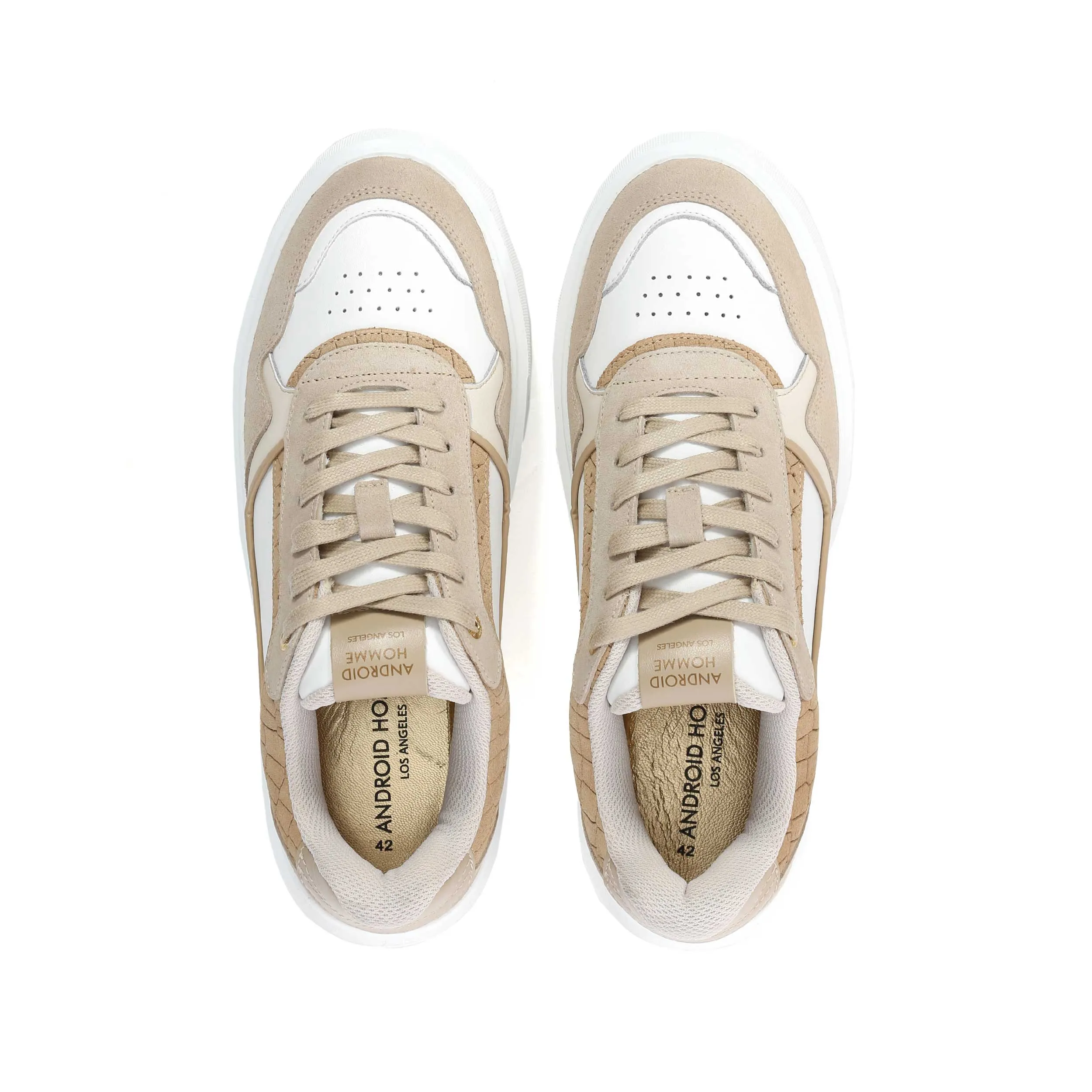 Android Homme Oversized Forum Court Trainer in Beige Caiman Croc