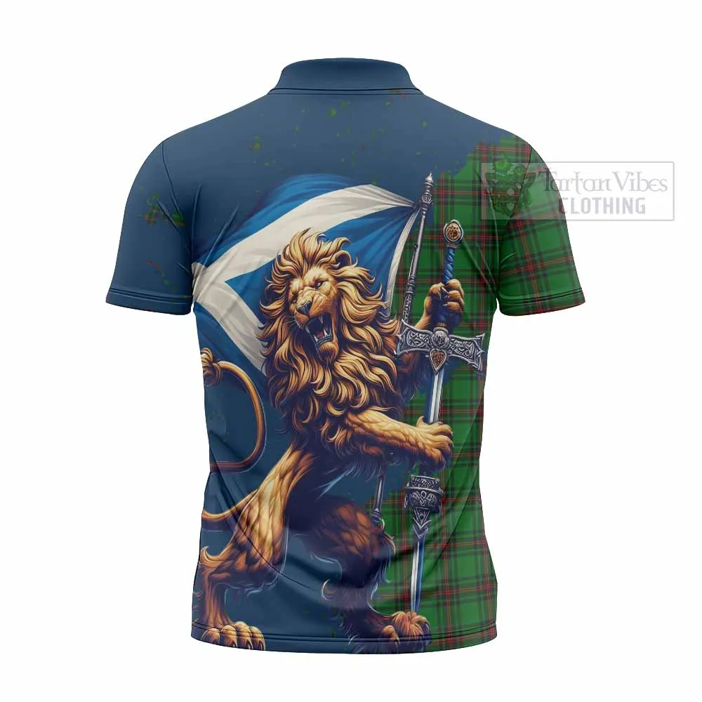 Anstruther Tartan Family Crest Zipper Polo Shirt with Scottish Majestic Lion