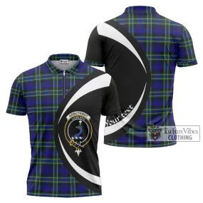 Arbuthnot Modern Tartan Zipper Polo Shirt with Family Crest Circle Style