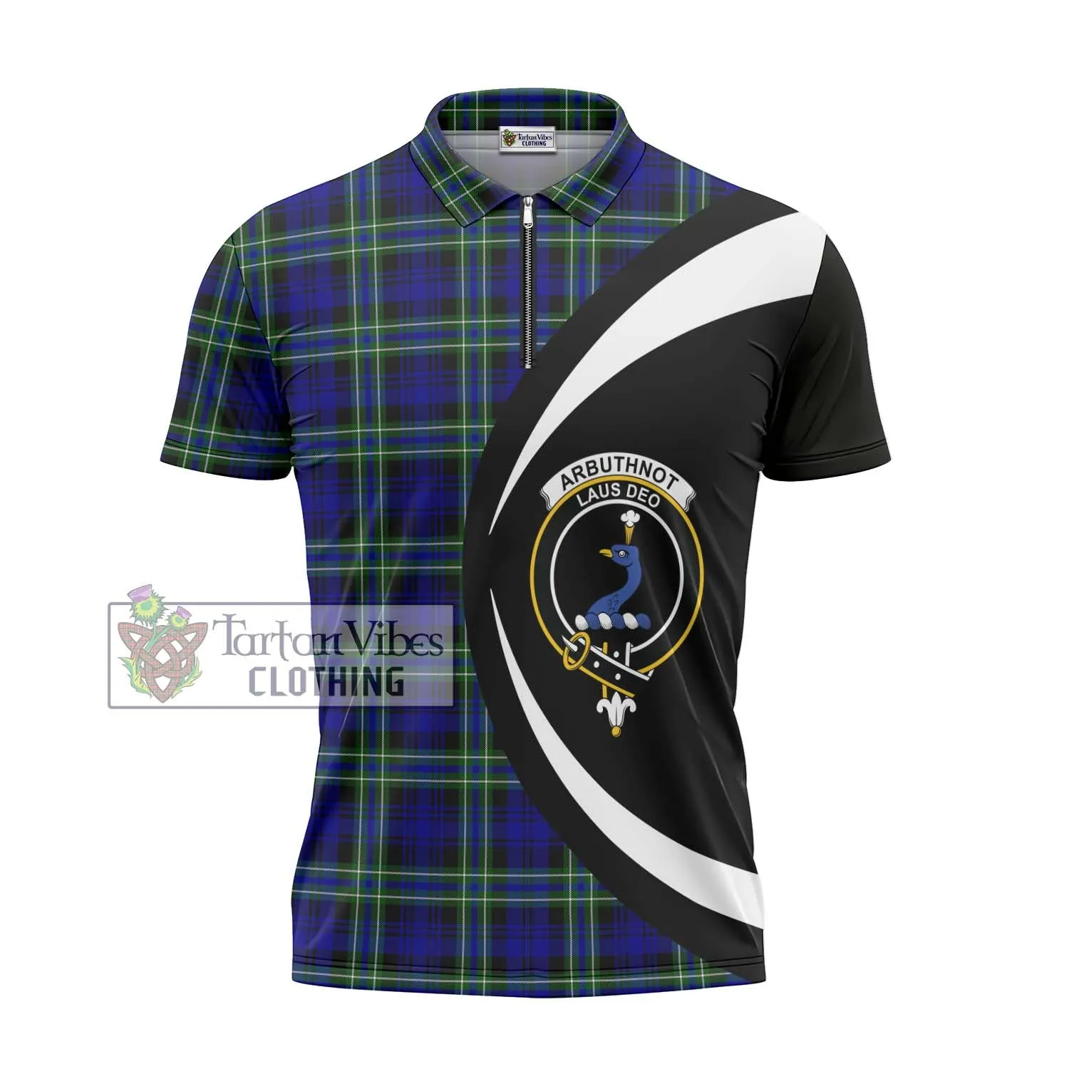 Arbuthnot Modern Tartan Zipper Polo Shirt with Family Crest Circle Style