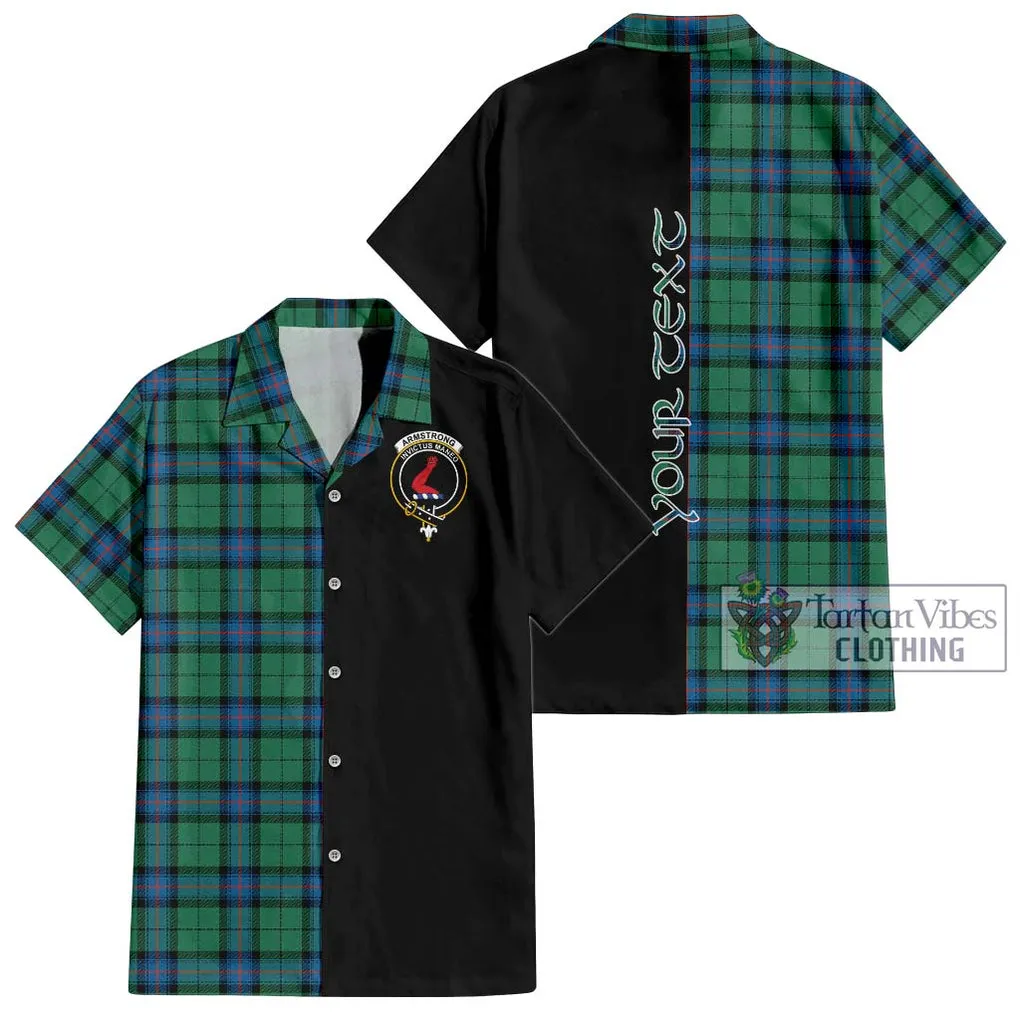 Armstrong Ancient Tartan Short Sleeve Button Shirt with Family Crest and Half Of Me Style