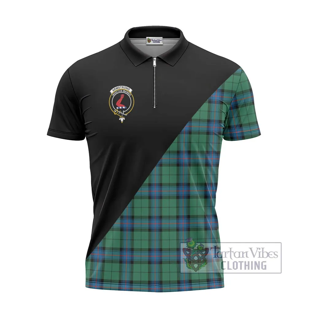 Armstrong Ancient Tartan Zipper Polo Shirt with Family Crest and Military Logo Style