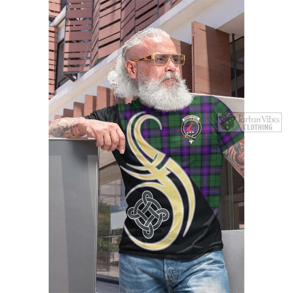 Armstrong Modern Tartan Cotton T-shirt with Family Crest and Celtic Symbol Style