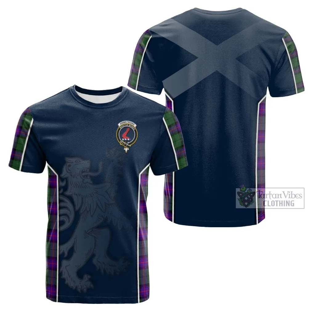 Armstrong Modern Tartan Cotton T-shirt with Family Crest and Lion Rampant Vibes Sport Style