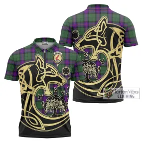 Armstrong Modern Tartan Zipper Polo Shirt with Family Crest Celtic Wolf Style