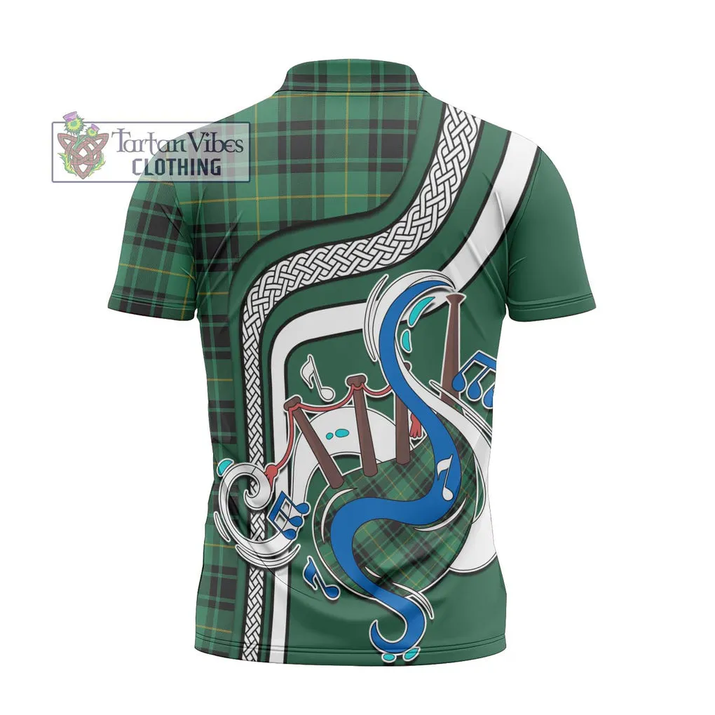 Arthur Ancient Tartan Zipper Polo Shirt with Epic Bagpipe Style