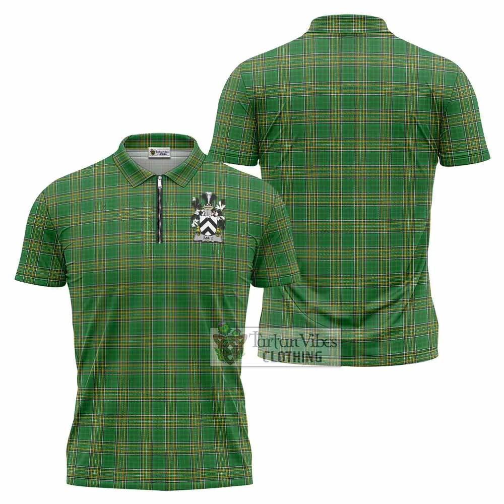 Ashe Irish Clan Tartan Zipper Polo Shirt with Coat of Arms