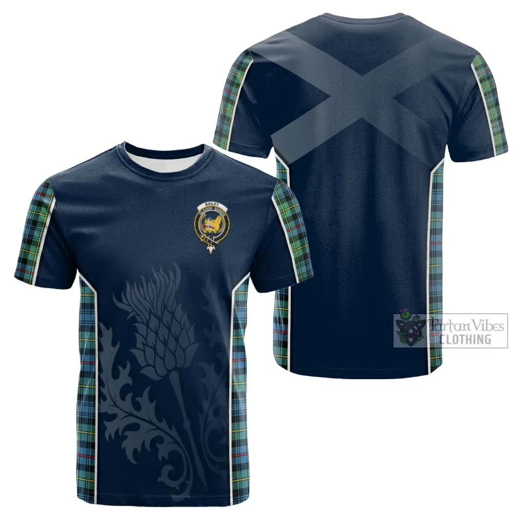 Bailey Ancient Tartan Cotton T-shirt with Family Crest and Scottish Thistle Vibes Sport Style