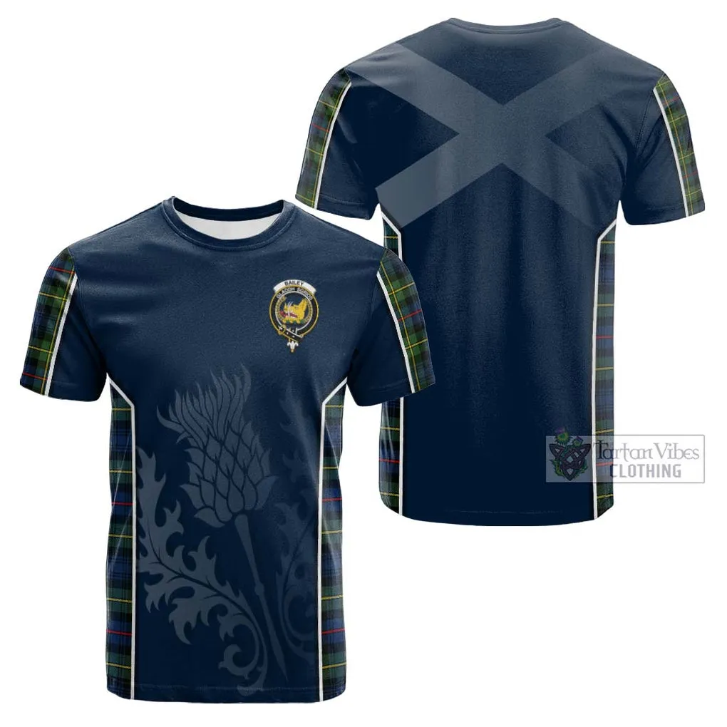 Bailey Modern Tartan Cotton T-shirt with Family Crest and Scottish Thistle Vibes Sport Style