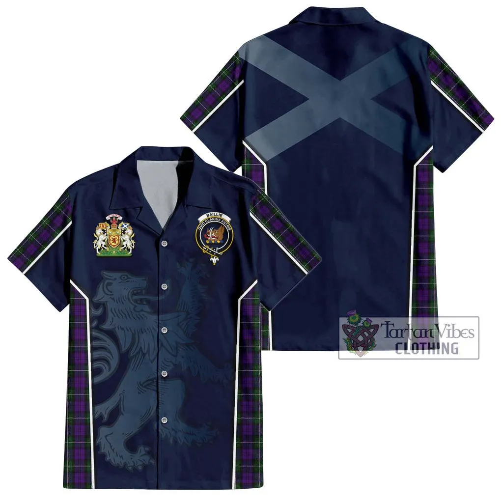 Baillie Highland Society Tartan Short Sleeve Button Shirt with Family Crest and Lion Rampant Vibes Sport Style