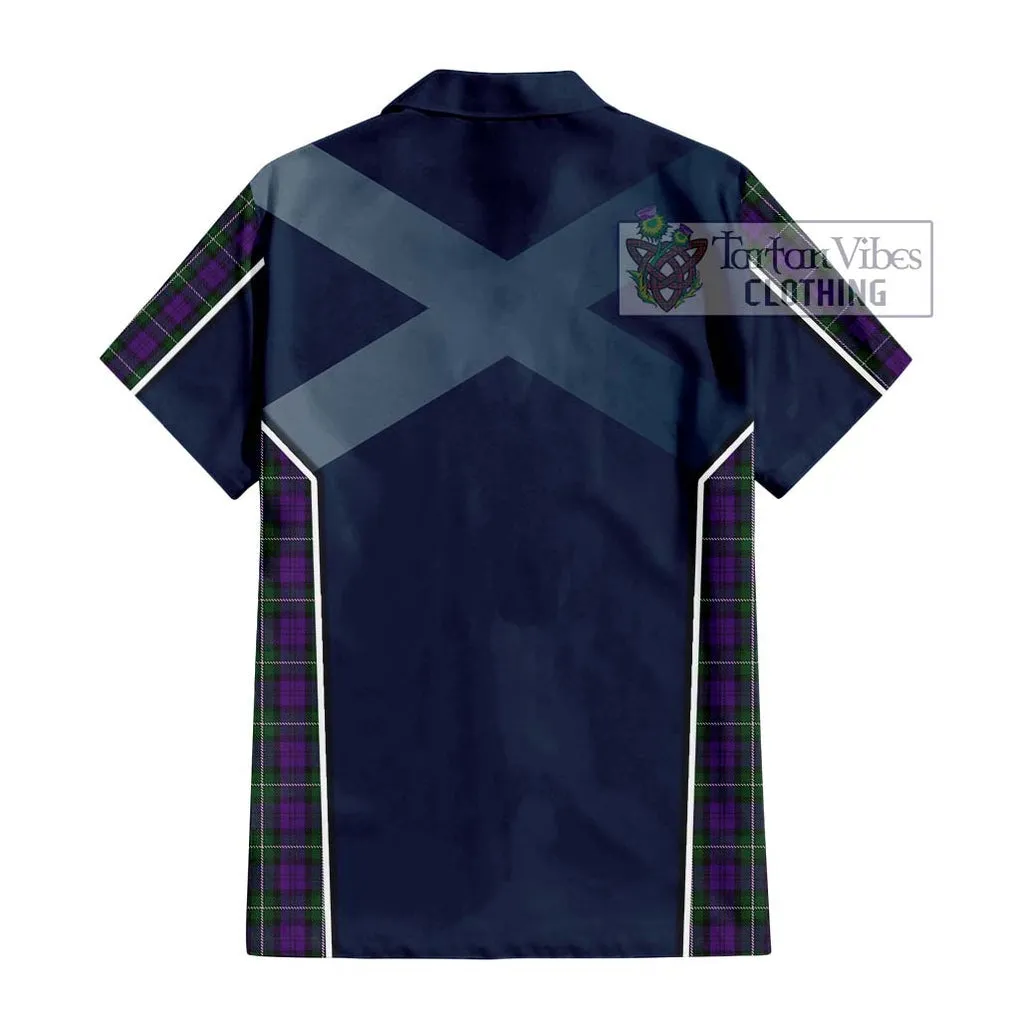 Baillie Highland Society Tartan Short Sleeve Button Shirt with Family Crest and Lion Rampant Vibes Sport Style