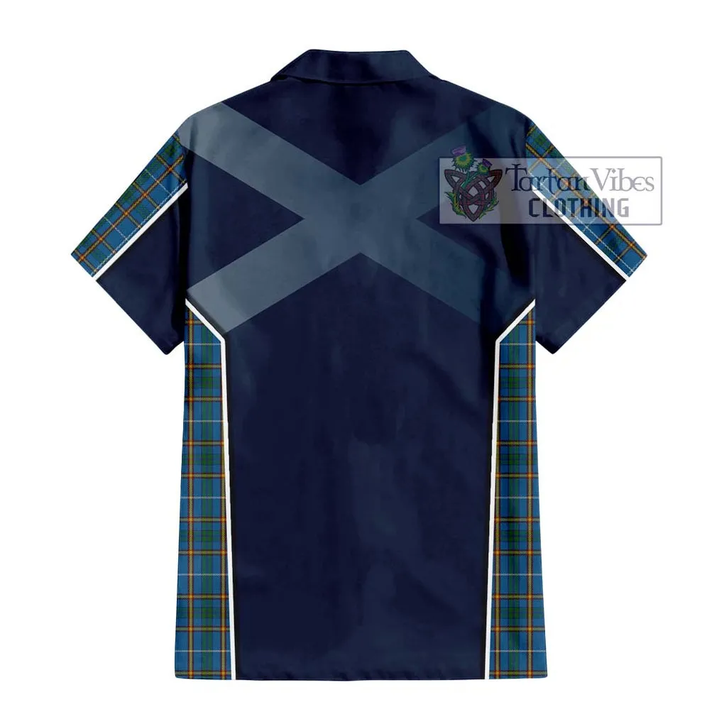 Bain Tartan Short Sleeve Button Shirt with Family Crest and Lion Rampant Vibes Sport Style