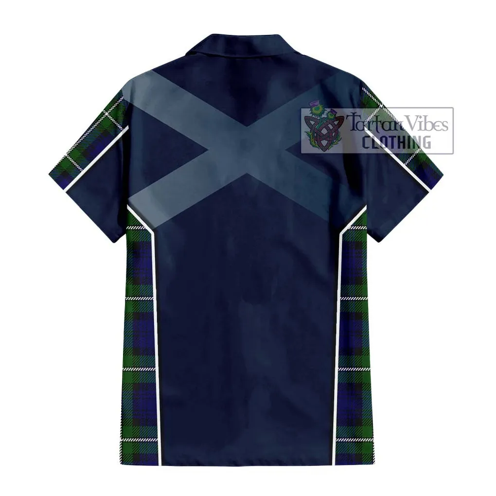 Bannerman Tartan Short Sleeve Button Shirt with Family Crest and Lion Rampant Vibes Sport Style