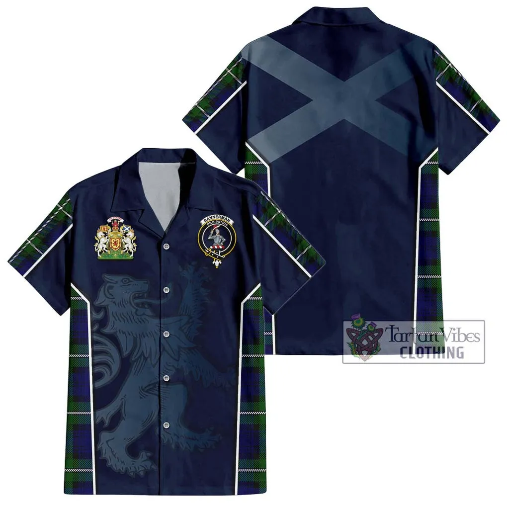 Bannerman Tartan Short Sleeve Button Shirt with Family Crest and Lion Rampant Vibes Sport Style