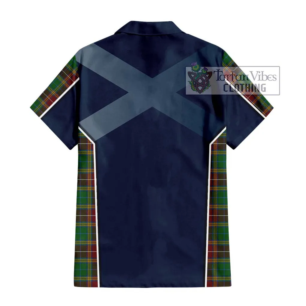 Baxter Tartan Short Sleeve Button Shirt with Family Crest and Lion Rampant Vibes Sport Style