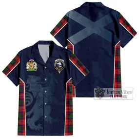 Belsches Tartan Short Sleeve Button Shirt with Family Crest and Lion Rampant Vibes Sport Style